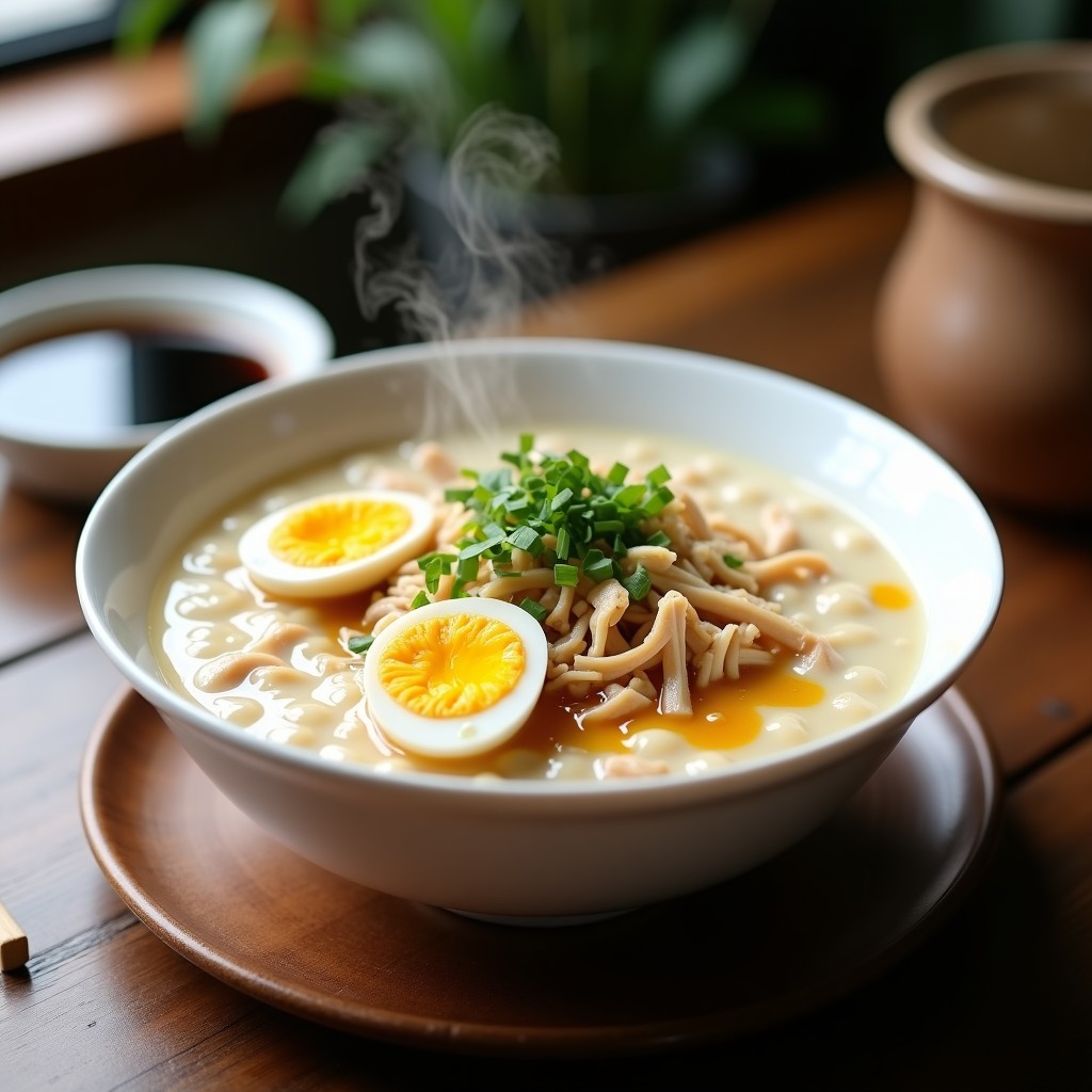 Congee de Jengibre y Pollo con Huevo Century: Desayuno Chino Reconfortante en Olla Express