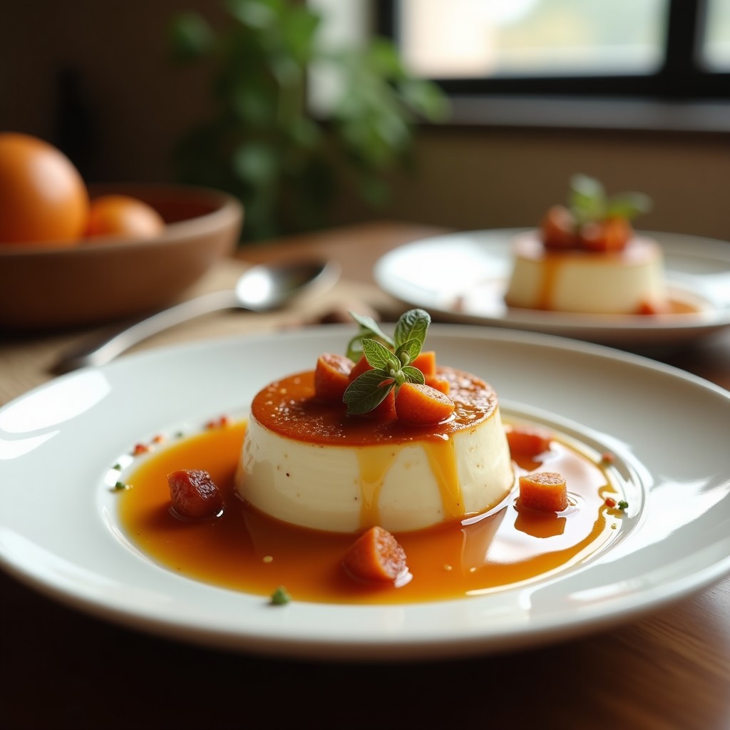 Crema de berenjena ahumada con miel y labneh en un tazón, con semillas de granada y perejil fresco picado
