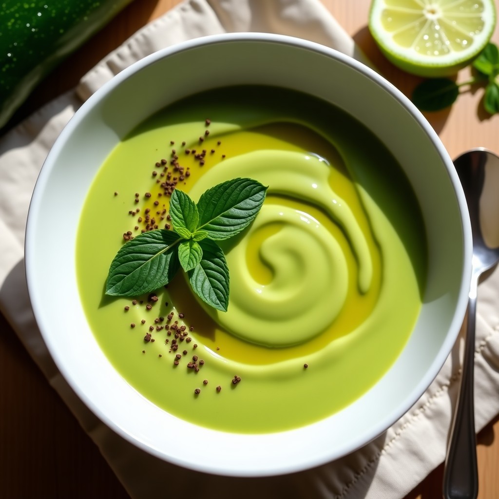 Crema Fría de Calabacín y Aguacate con Lima y Menta: Receta Vegana, Sin Gluten y Refrescante en 10 Minutos