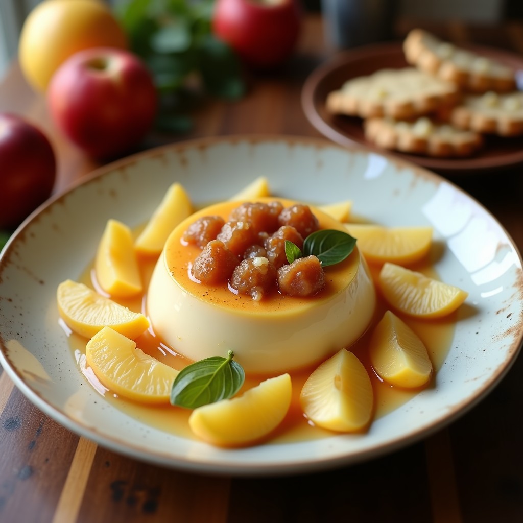 Foto de una crema de chirivía y manzana con crujiente de avellana y panceta, lista para servir, crema de chirivía y manzana