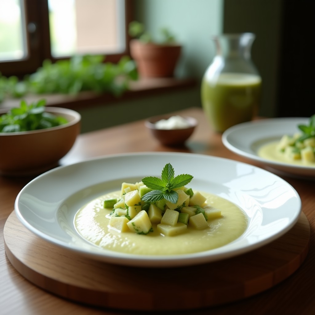 Crema de Calabacín y Menta con Crujiente de Almendra y Lima: Receta Cremosa, Vegana y Refrescante en 25 Minutos