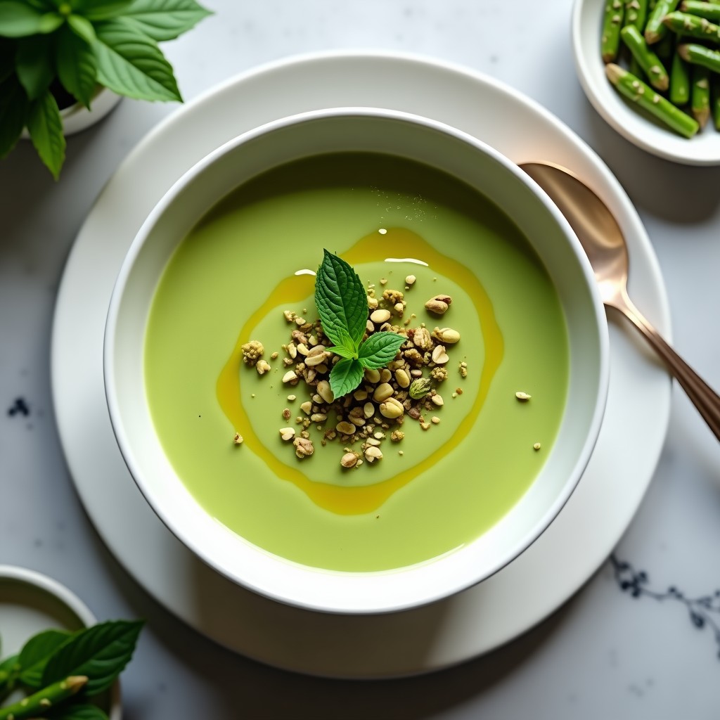 Crema de Espárragos Verdes con Pistacho y Menta: Receta Vegana, Cremosa y Refrescante