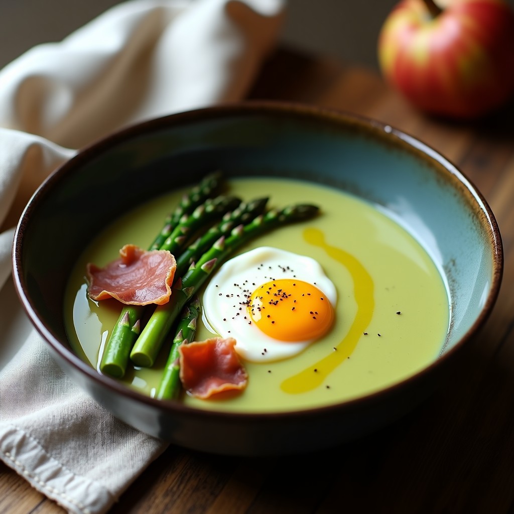 Crema de Espárragos Trigueros con Crujiente de Jamón y Huevo Pochado: Receta Cremosa y Fácil en 30 Minutos