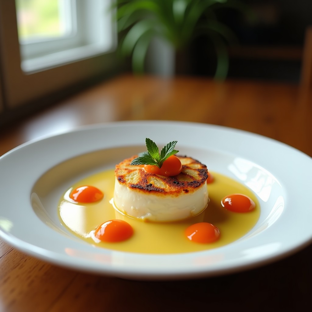 Crema de espárragos trigueros vegana con crujiente de almendra tostada en un tazón blanco, lista para ser servida