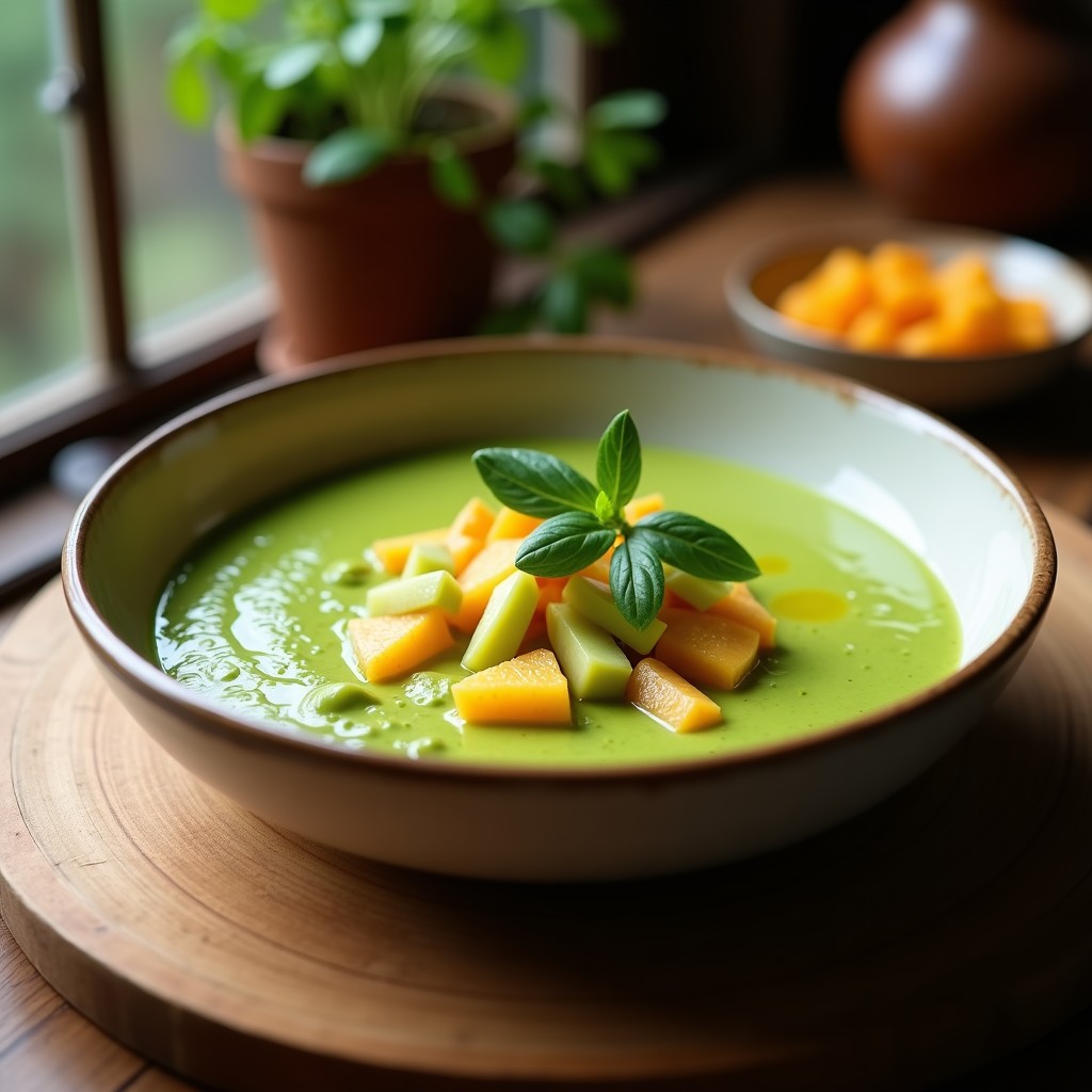 Crema Fría de Pepino y Aguacate con Virutas de Almendra: Gazpacho Verde Keto y Sin Lácteos