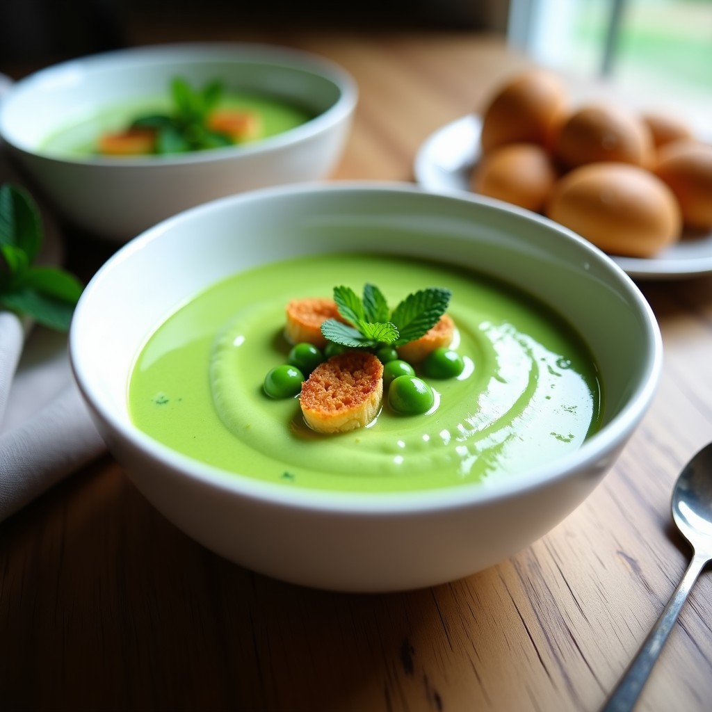 Crema de Guisantes con Mentol y Crutones de Pan de Centeno: Sopa Primaveral en Thermomix