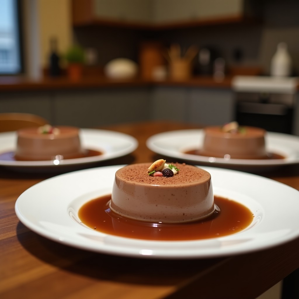 Bol transparente con crema pastelera proteica de cacao y avena, textura cremosa y color chocolate oscuro, decorada con virutas de chocolate negro sobre fondo blanco.