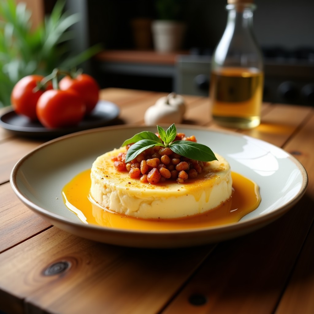 Olla de barro con crema de pastor al estilo laab gai tailandés, espesa y brillante, decorada con cilantro fresco y rodajas de lima, servida con arroz jazmín blanco.