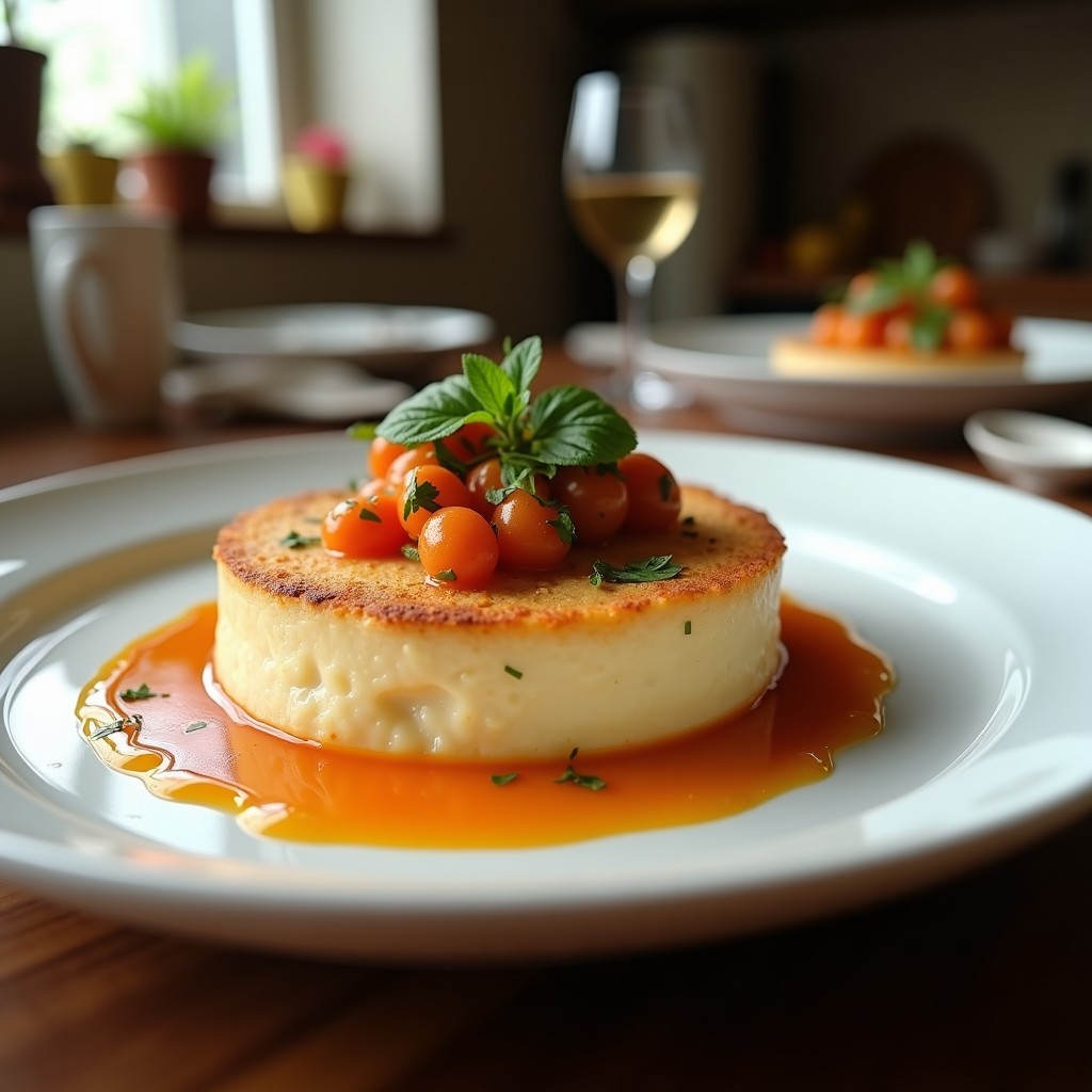 Crema de puerro y pera con crujiente de avellana y panceta, receta cremosa y elegante