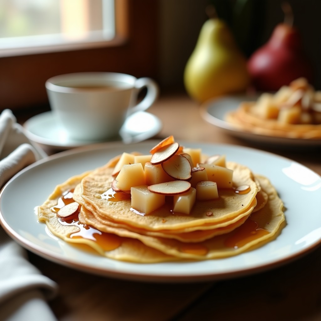 Crepes de Harina de Castaña con Compota de Peras: Desayuno Francés Sin Gluten