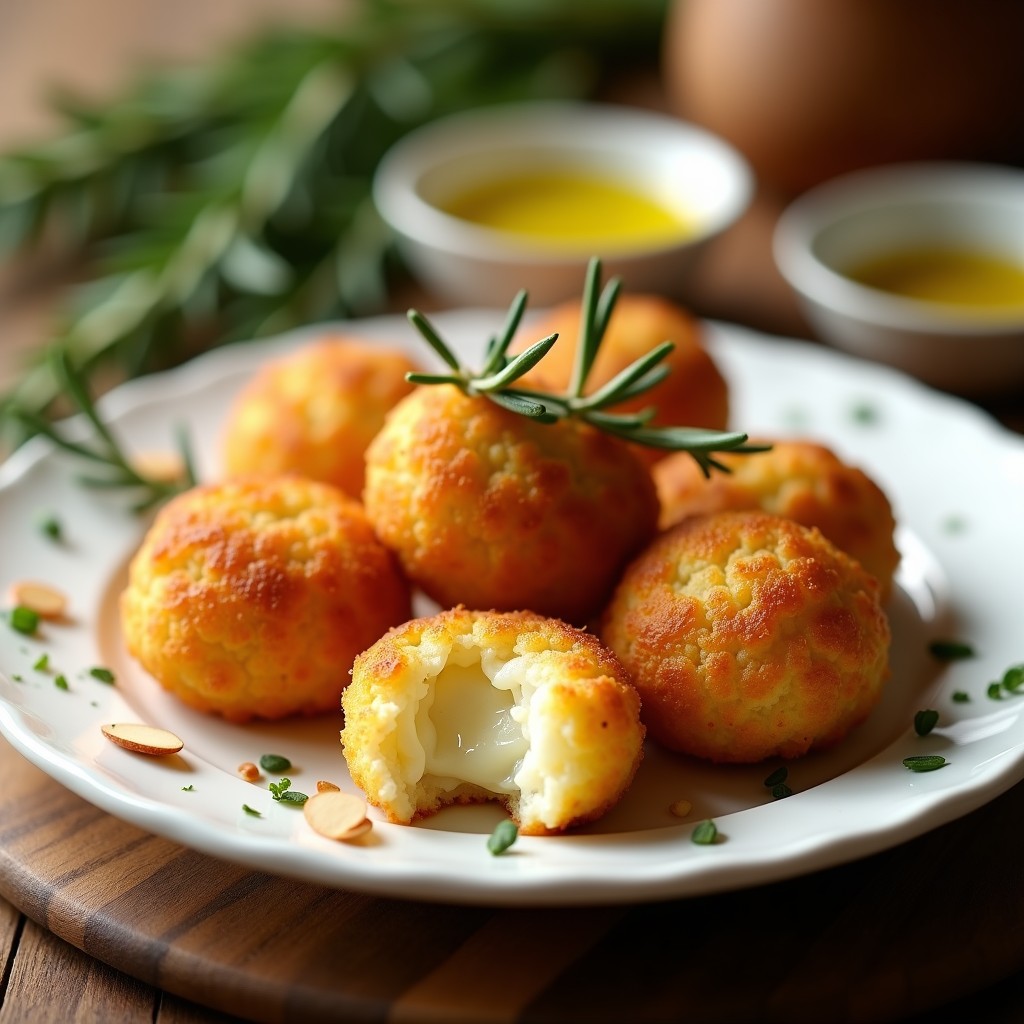 Croquetas doradas y crujientes de coliflor y queso manchego en airfryer, sin rebozado tradicional, servidas en plato blanco con salsa de yogur, receta keto y sin gluten.