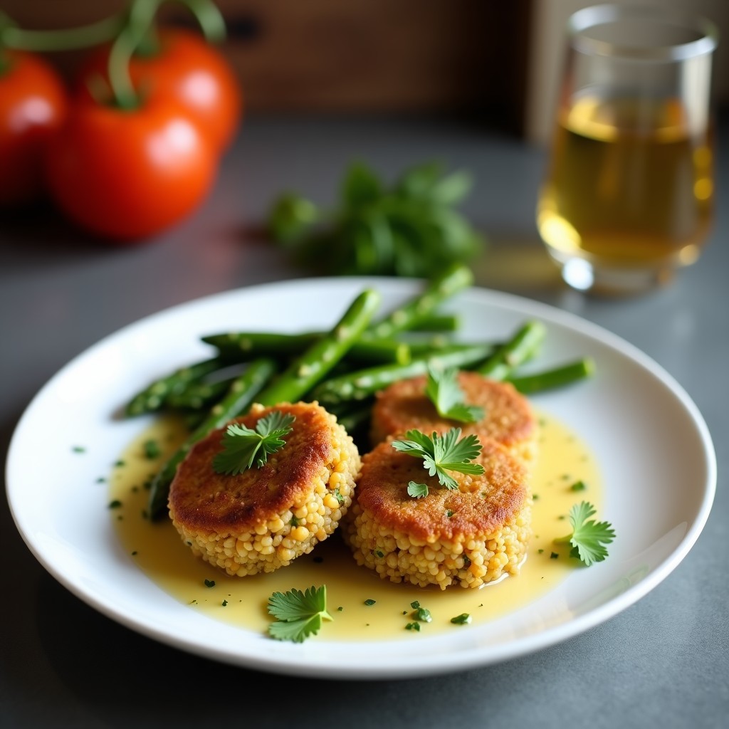 Croquetas doradas de quinoa y espárragos trigueros en bandeja de horno, con textura crujiente por fuera y cremosa por dentro, espolvoreadas con semillas de sésamo y acompañadas de perejil fresco. Aperitivo sin gluten y alto en fibra preparado en Thermomix.
