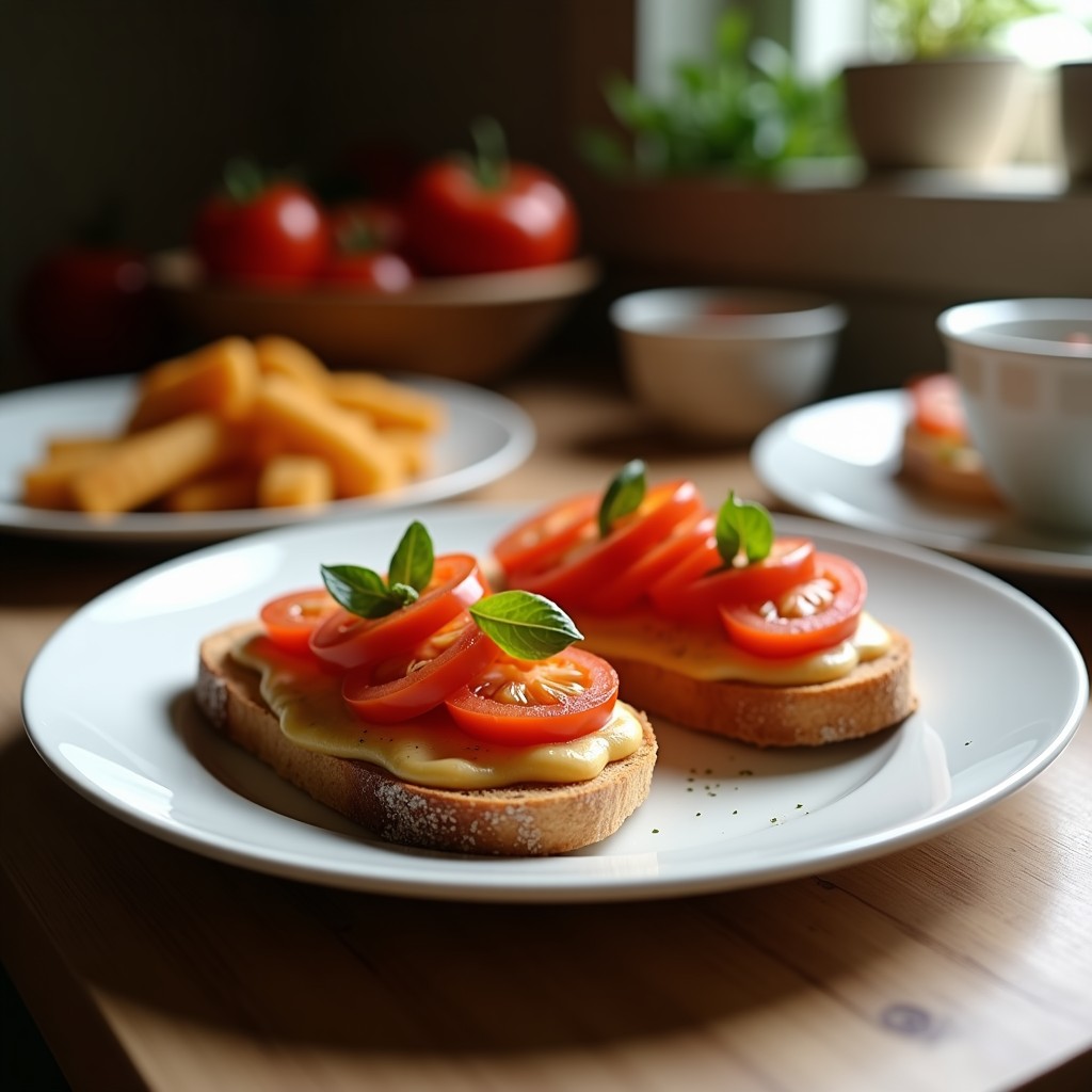 Crostini de pan de espelta dorado y crujiente con una capa generosa de paté de aceitunas negras y tomate seco, decorado con albahaca fresca y anacardos picados sobre una tabla de madera rústica. Aperitivo mediterráneo vegano.