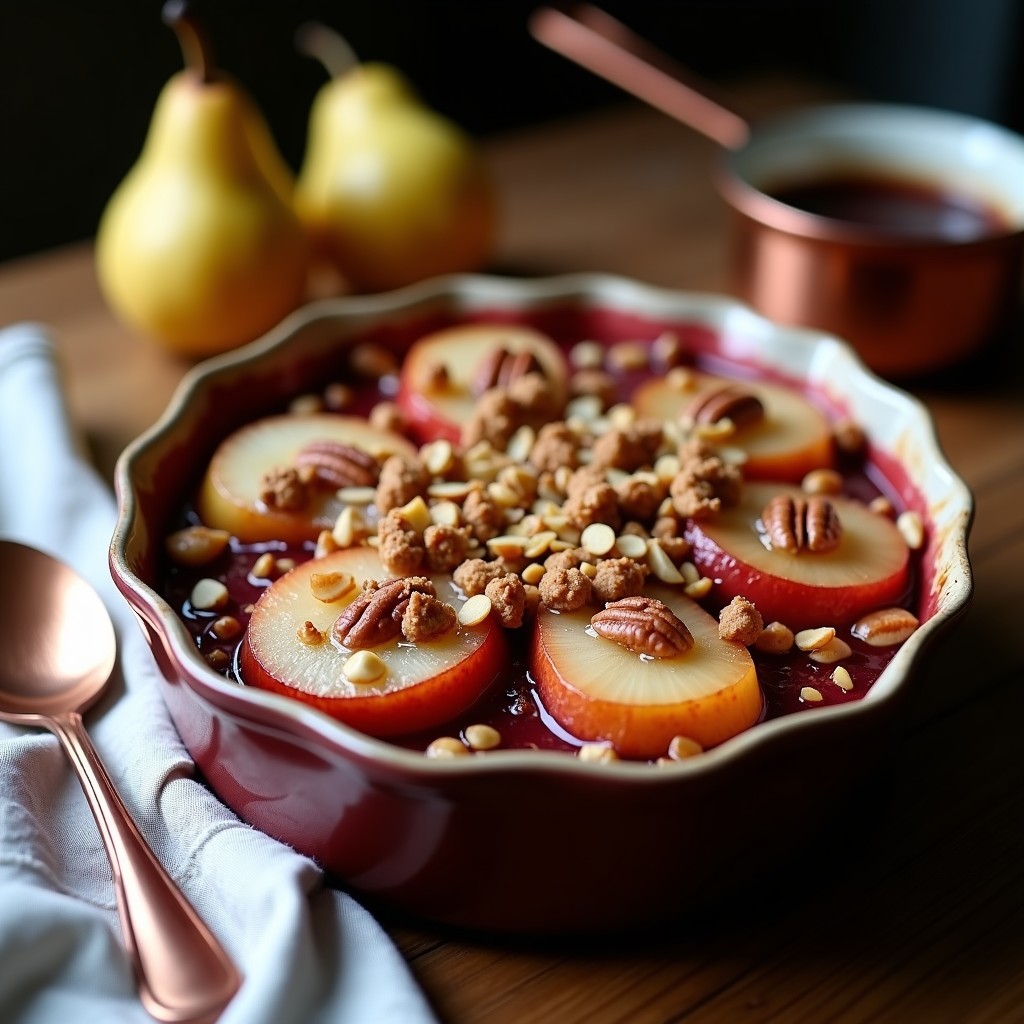 Crumble de Peras al Vino Tinto con Nueces de Pecan: Postre Sin Harina y Sin Azúcar