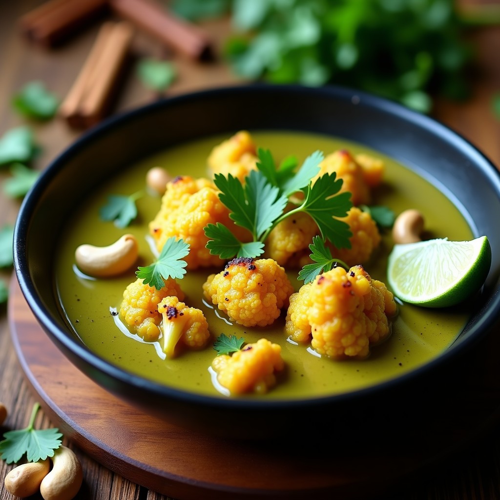 Curry de coliflor asada y anacardos: Receta india en olla express cremosa y vegana