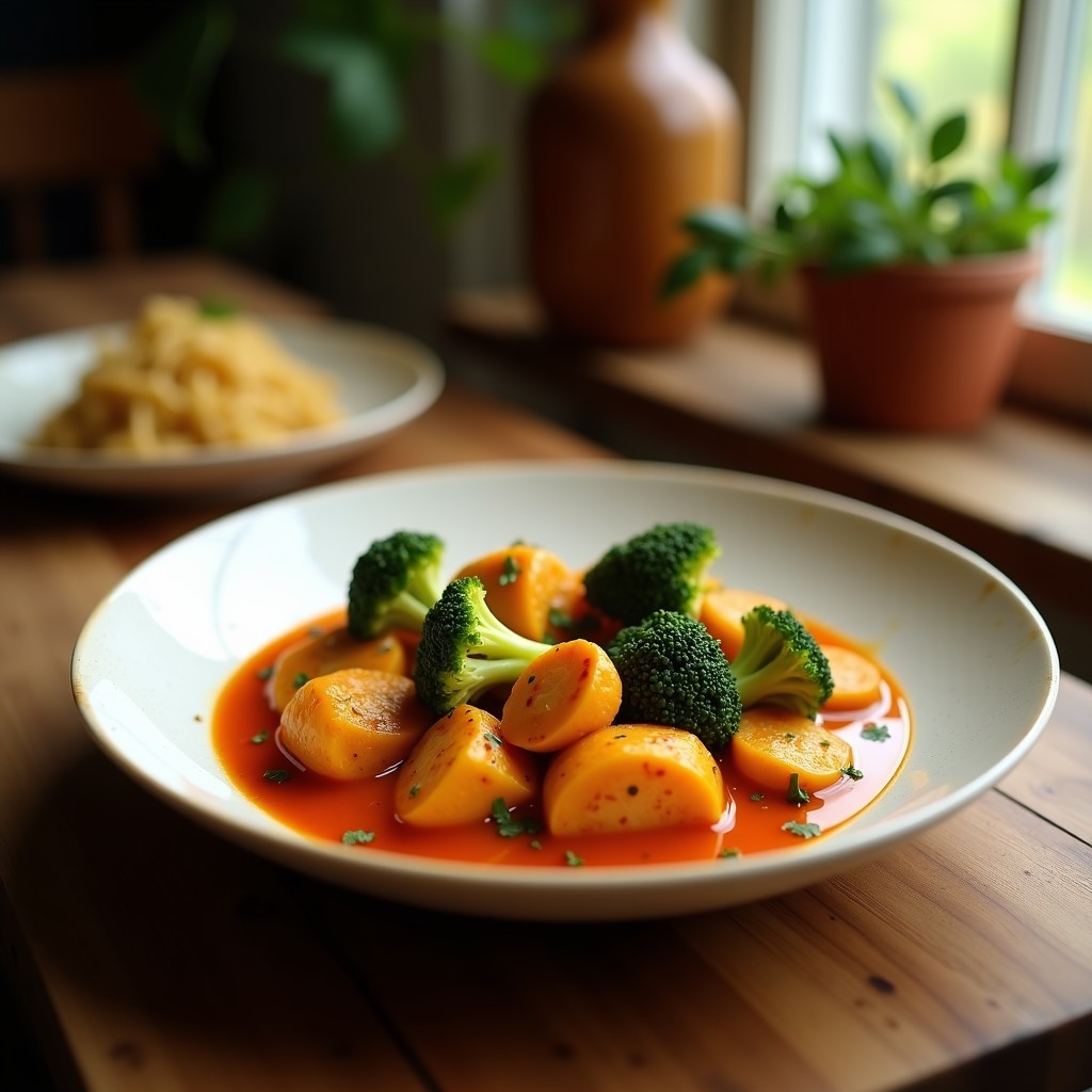 Curry Rojo Cremoso de Pollo y Brócoli: Receta Tailandesa Fácil y Aromática en 30 Minutos