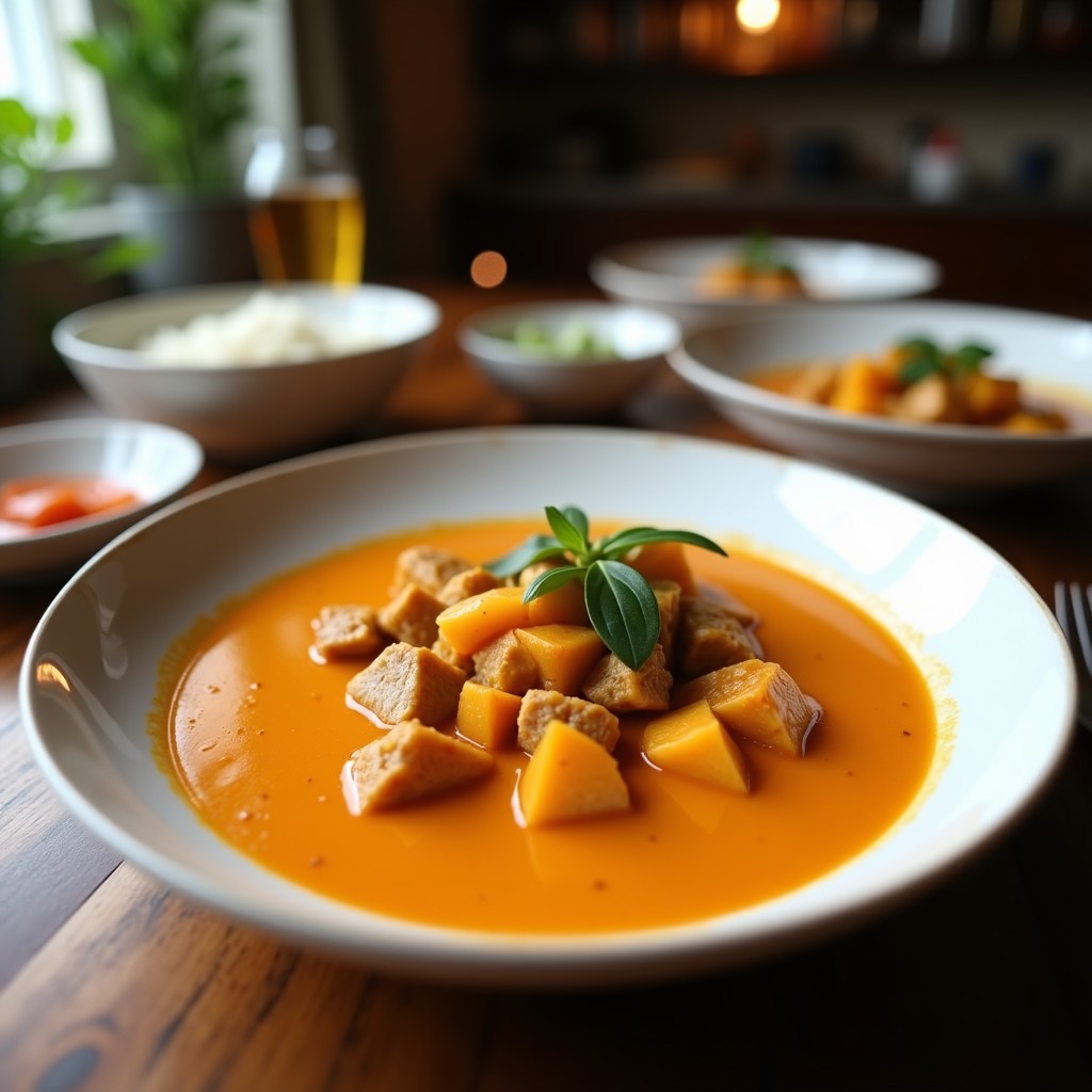 Curry Rojo Cremoso de Pavo y Calabaza con Leche de Coco: Receta Tailandesa Fácil y Aromática en 35 Minutos