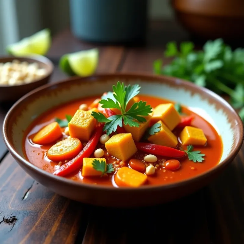 Curry Rojo Tailandés con Tofu Crujiente: Receta en Olla Express en 15 Minutos