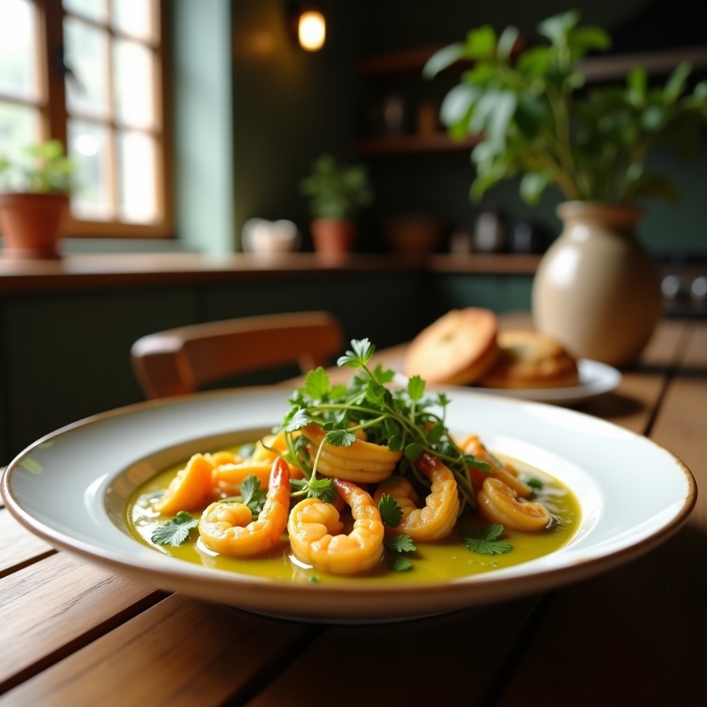 Curry Verde Cremoso de Gambas y Berenjena: Receta Tailandesa Fácil y Aromática en 25 Minutos