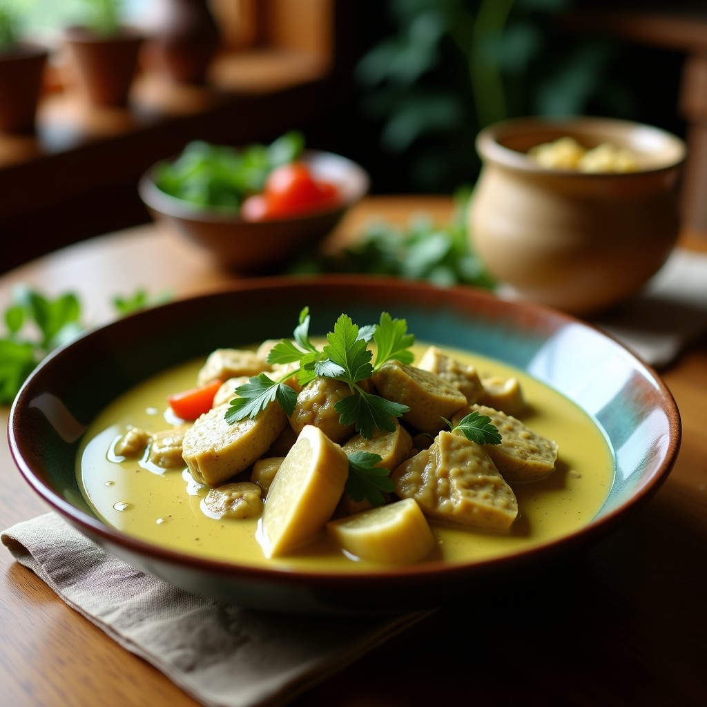 Curry Verde Cremoso de Pollo y Berenjena con Leche de Coco: Receta Tailandesa Fácil y Aromática en 30 Minutos