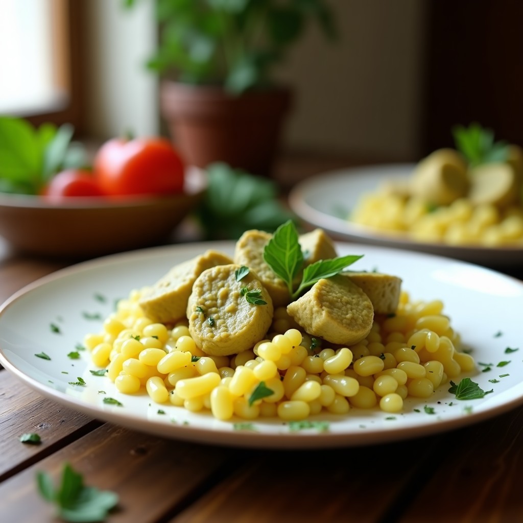 Foto de un delicioso Curry Verde Cremoso de Pollo y Espinacas en un plato, con ingredientes frescos y aromáticos alrededor. Curry verde cremoso de pollo y espinacas