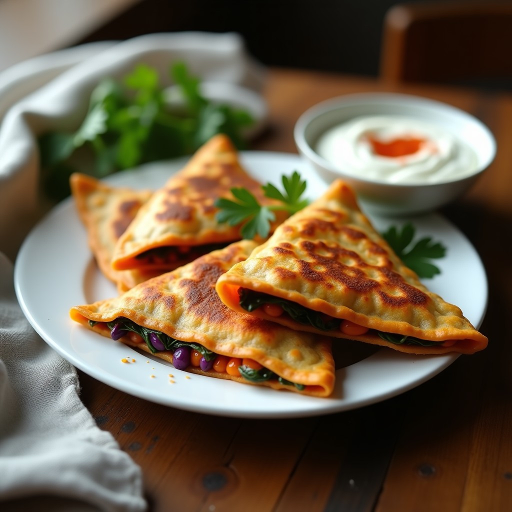 Empanadillas de batata morada y espinacas: Receta vegana en airfryer con masa de garbanzo