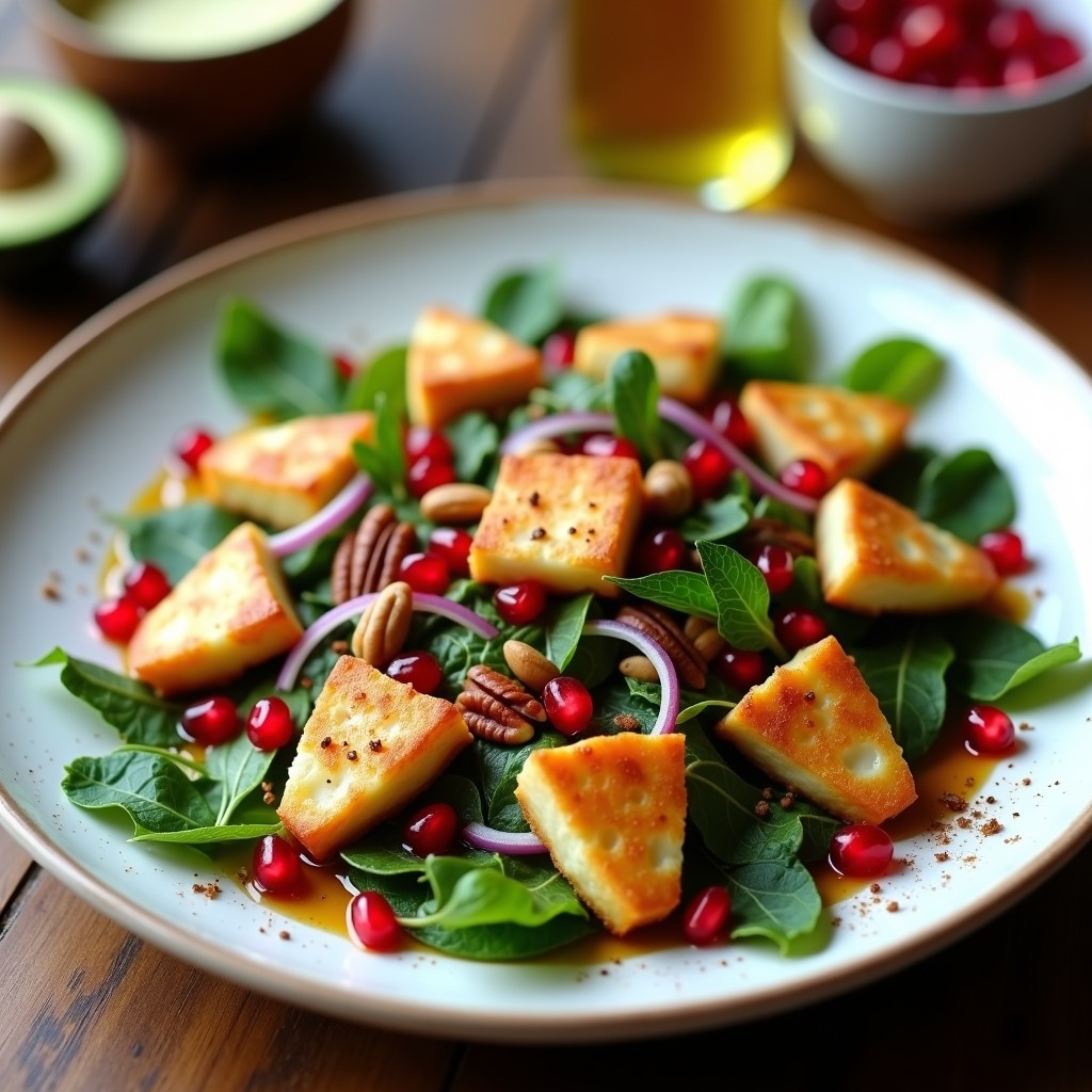 Ensalada de Bezugui con Queso Halloumi y Granada: Receta Libanesa Fresca y Crujiente