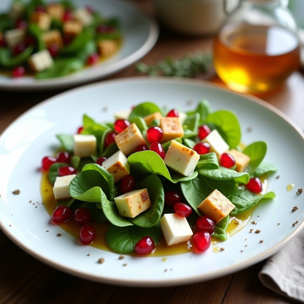 Ensalada de Canónigos, Granada y Queso de Oveja con Vinagreta de Miel y Mostaza: Receta Griega
