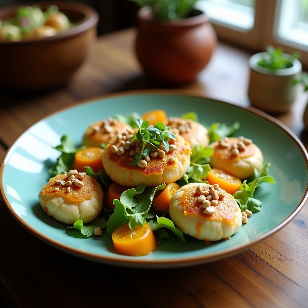 Ensalada templada de coliflor asada con tahini y granada, receta vegana fácil y saludable