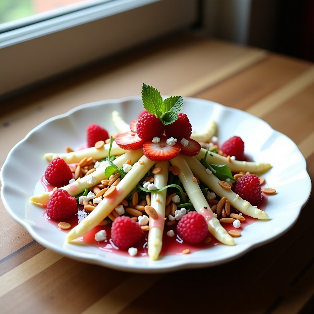 Ensalada de Espárragos Blancos y Fresas con Vinagreta de Frambuesa: Receta Primaveral en 15 Minutos