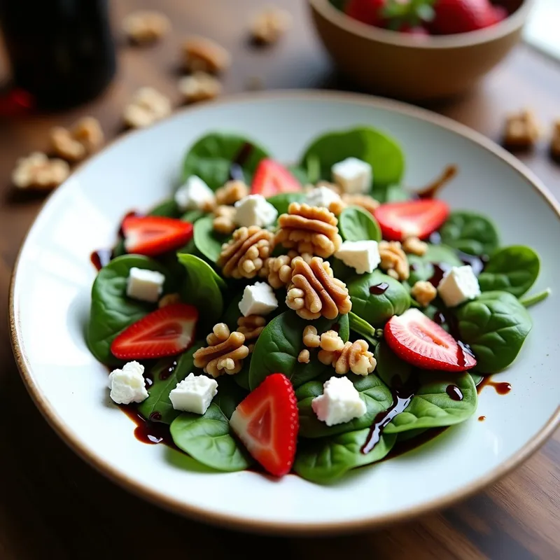 Ensalada de Espinacas con Fresas y Queso de Cabra: Receta Fresca con Toque Balsámico en 10 Minutos