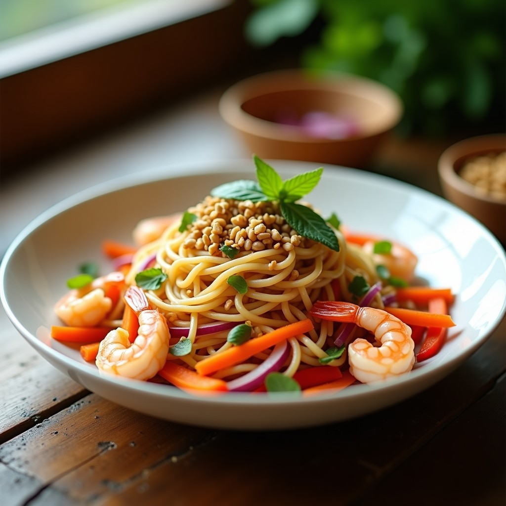 Ensalada de Fideos de Arroz y Langostinos: Receta Tailandesa con Aderezo de Tamarindo en Thermomix