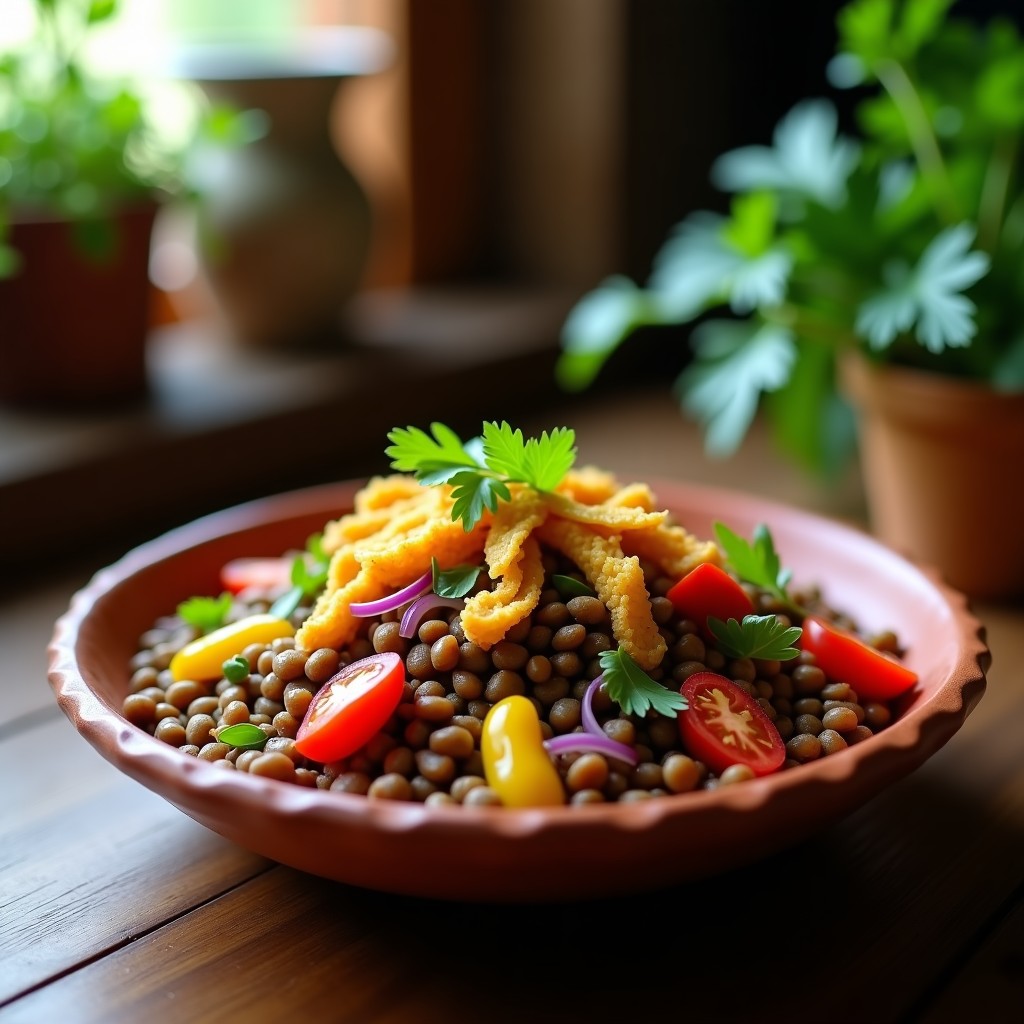 Ensalada de Lentillas y Chuño con Vinagreta de Ají Amarillo: Receta Boliviana Vegana