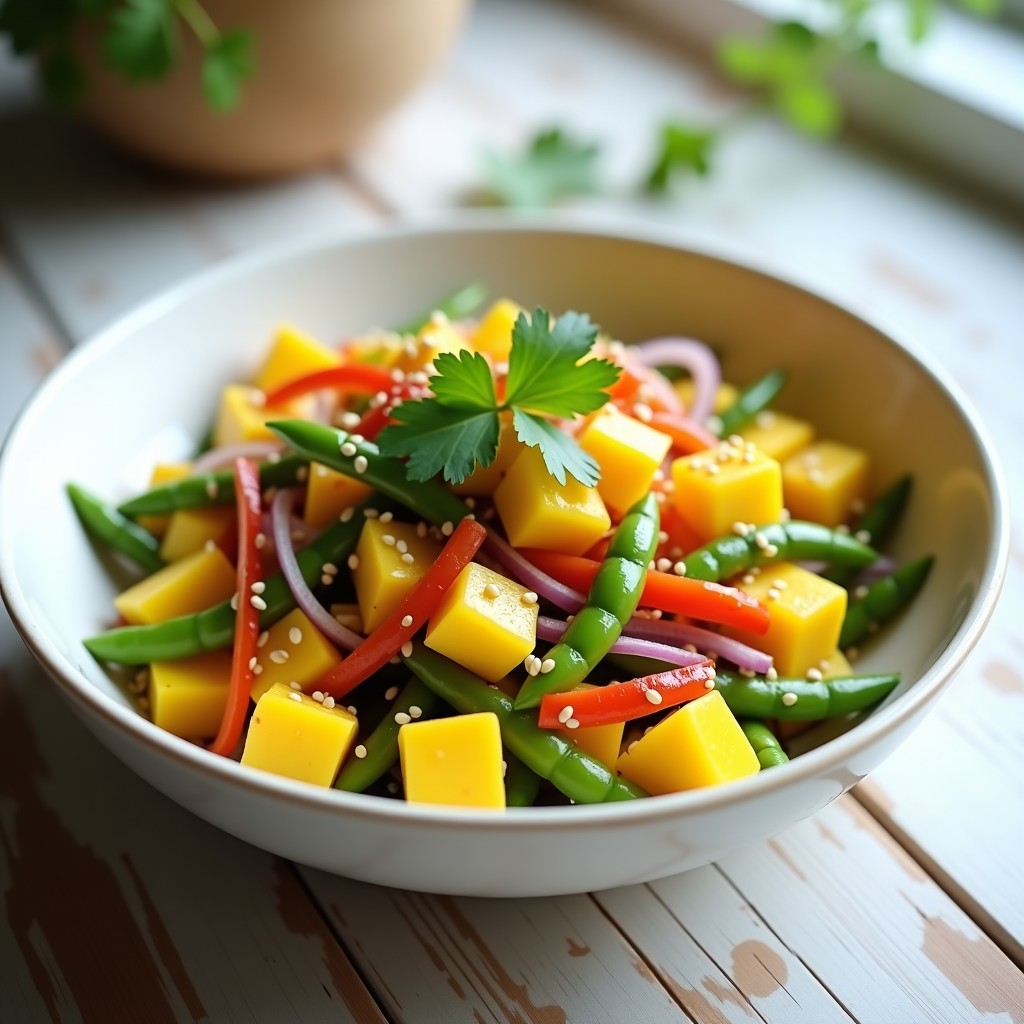 Ensalada de Mango, Edamame y Sésamo: Receta Vegana con Toque Asiático en 10 Minutos