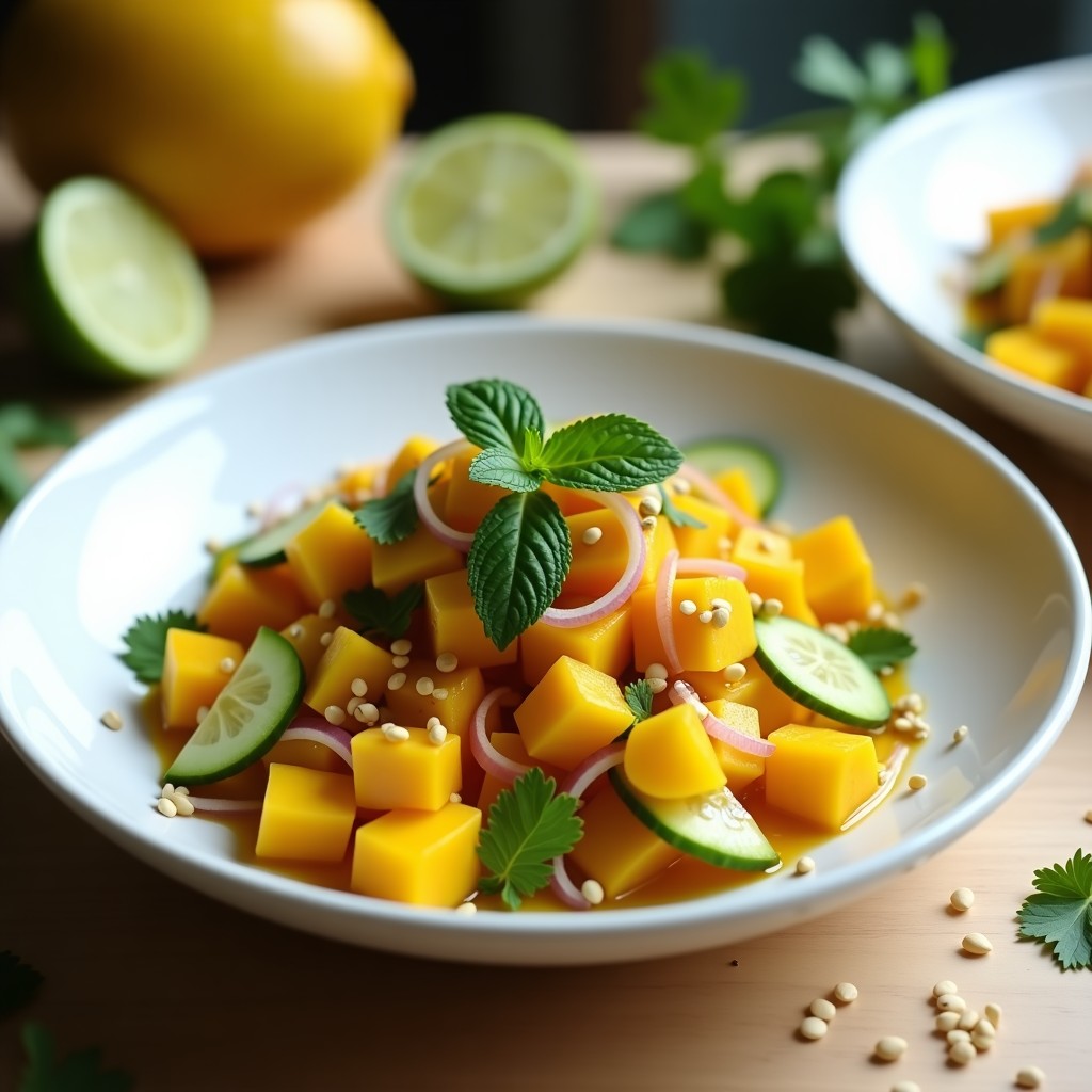 Ensalada de Mango y Pepino con Vinagreta de Tamarindo: Receta Refrescante y Digestiva en 10 Minutos