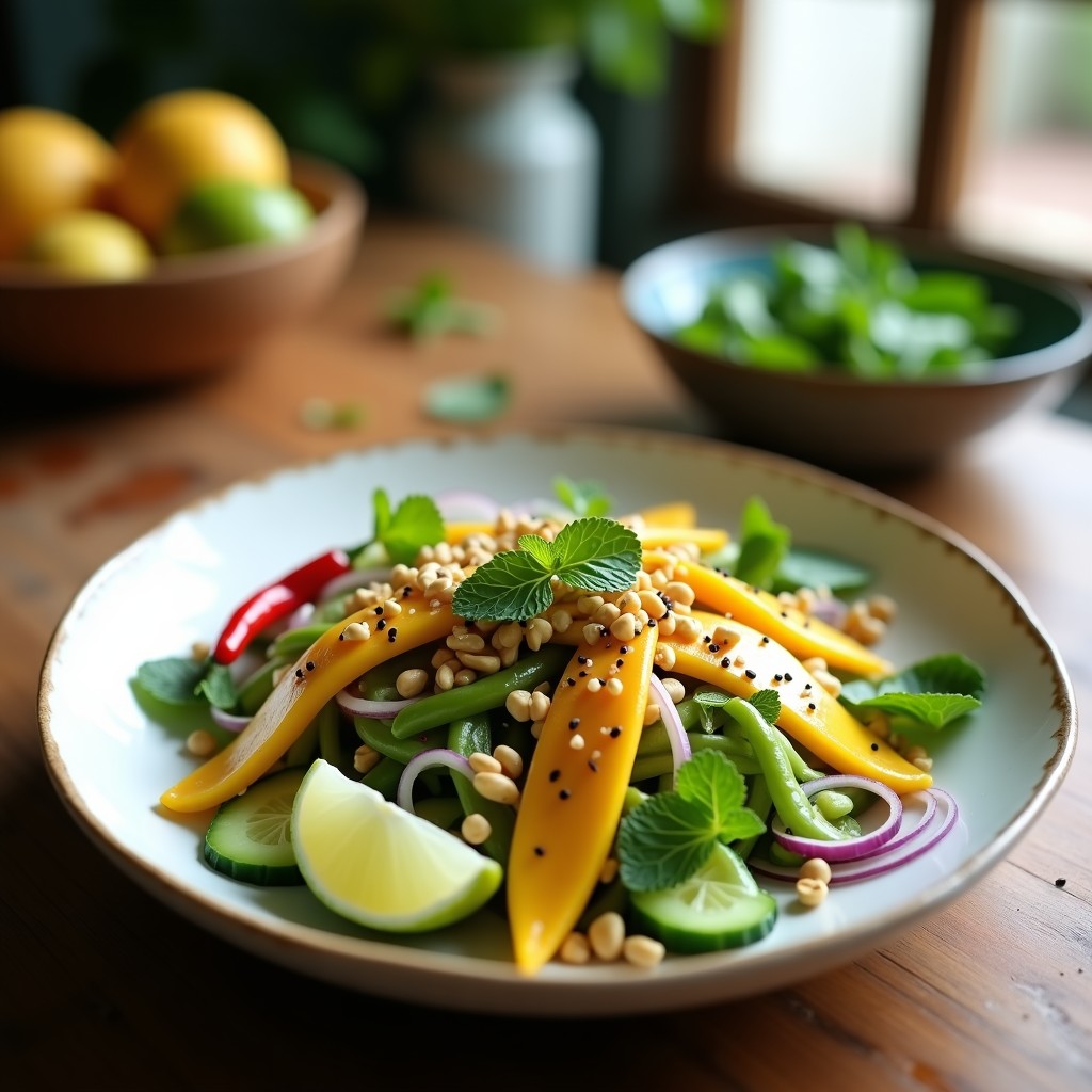 Ensalada de Mango Verde y Edamame con Aderezo de Cacahuete y Lima: Receta componente Asia