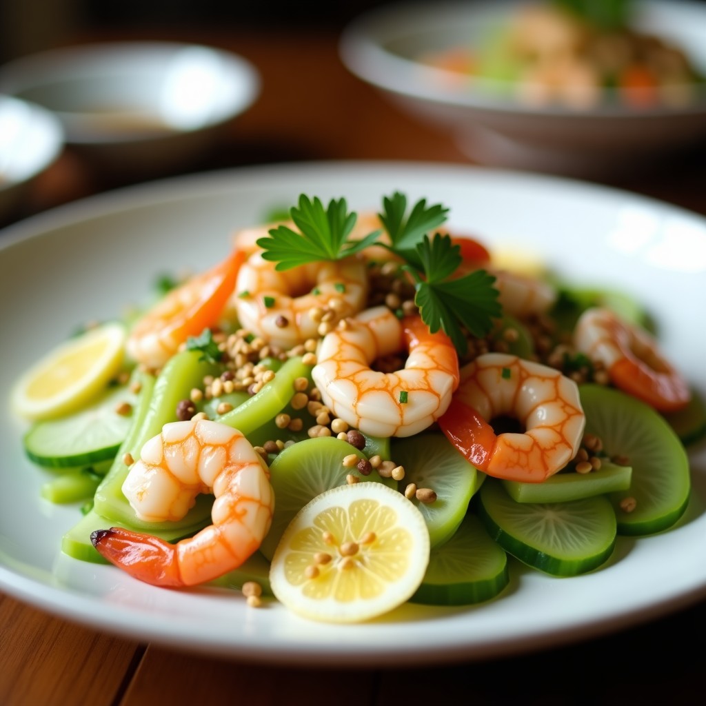 Ensalada de Melón Amargo y Gambas: Receta China Alta en Proteína con Vinagreta de Sésamo