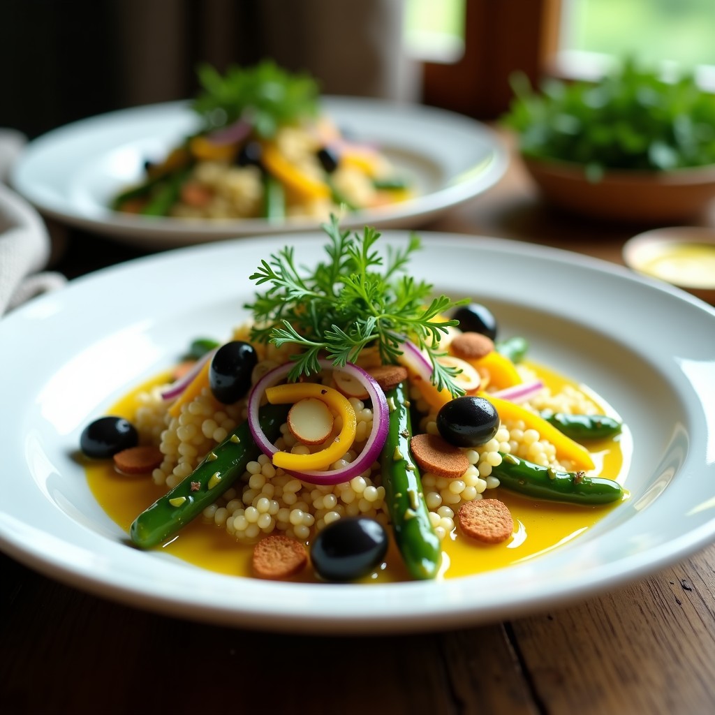 Ensalada de Mijo con Espárragos Verdes y Vinagreta de Mostaza de Dijon: Receta Francesa Vegana