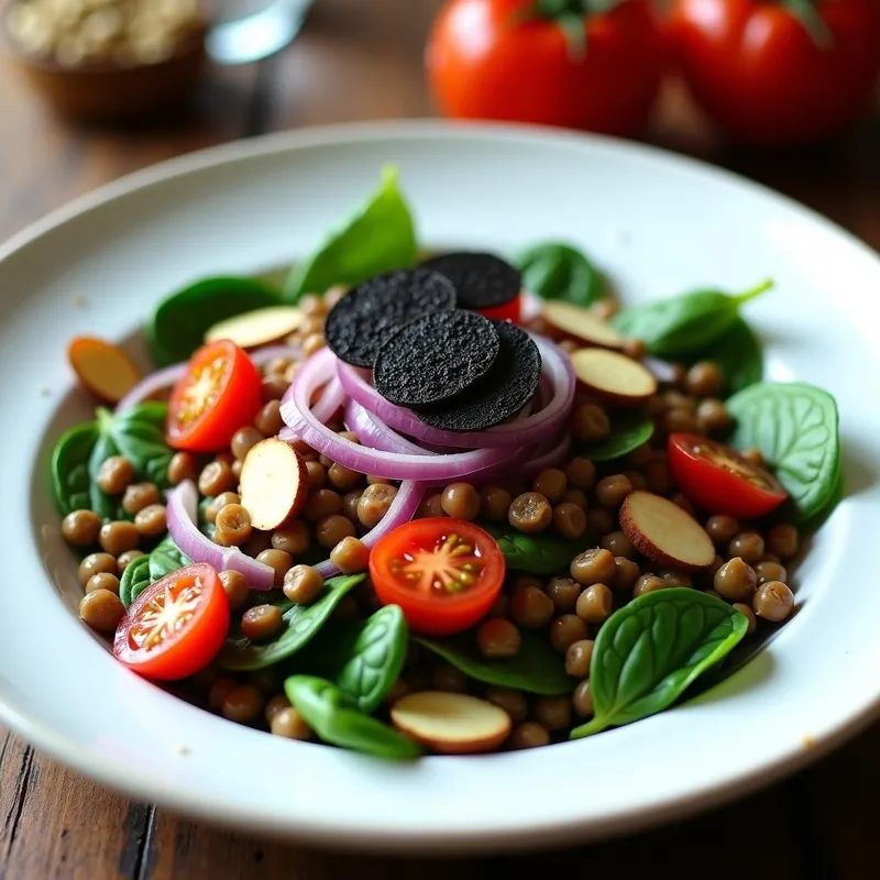 Ensalada Moruna de Lentejas y Espinacas: Receta con Trufa Negra y Toque Árabe en 20 Minutos
