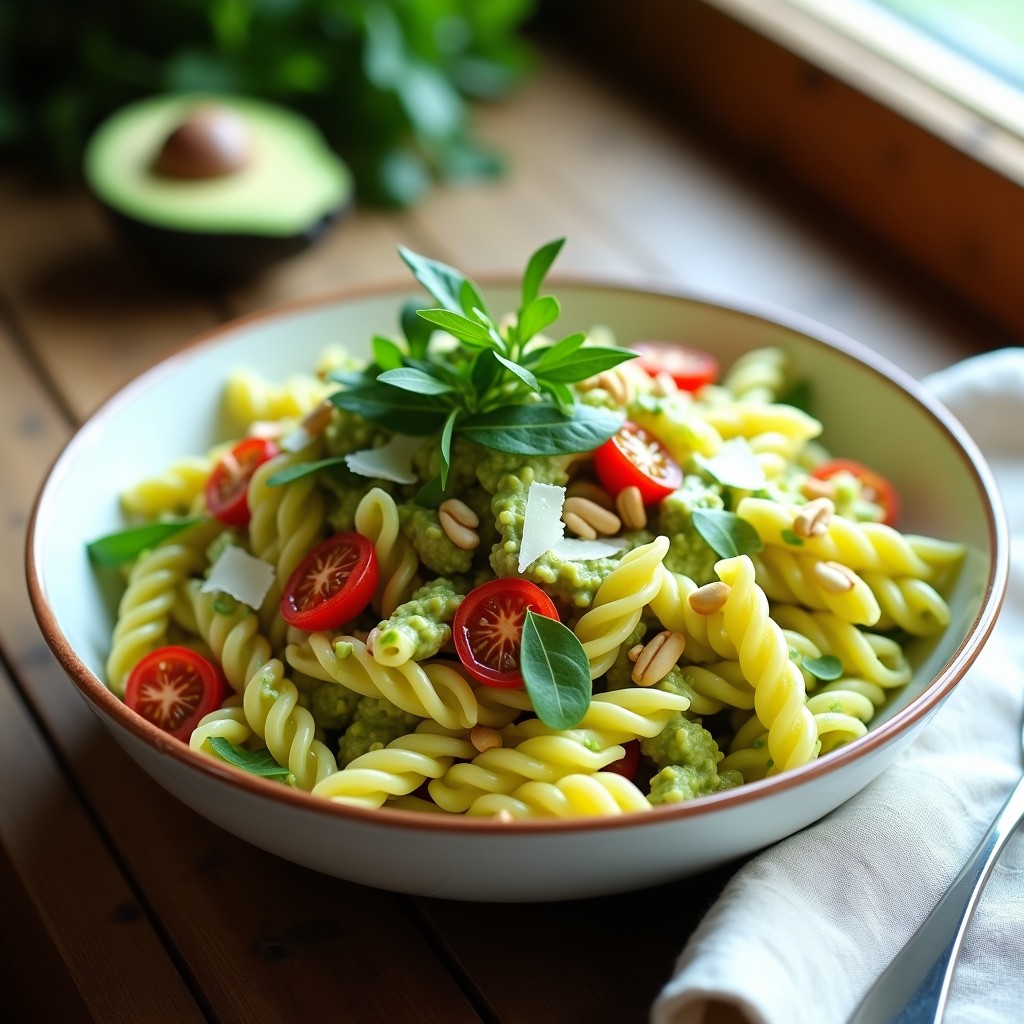 Ensalada de Pasta con Pesto Cremoso de Aguacate y Tomates Secos: Receta Fácil y Rápida para Llevar