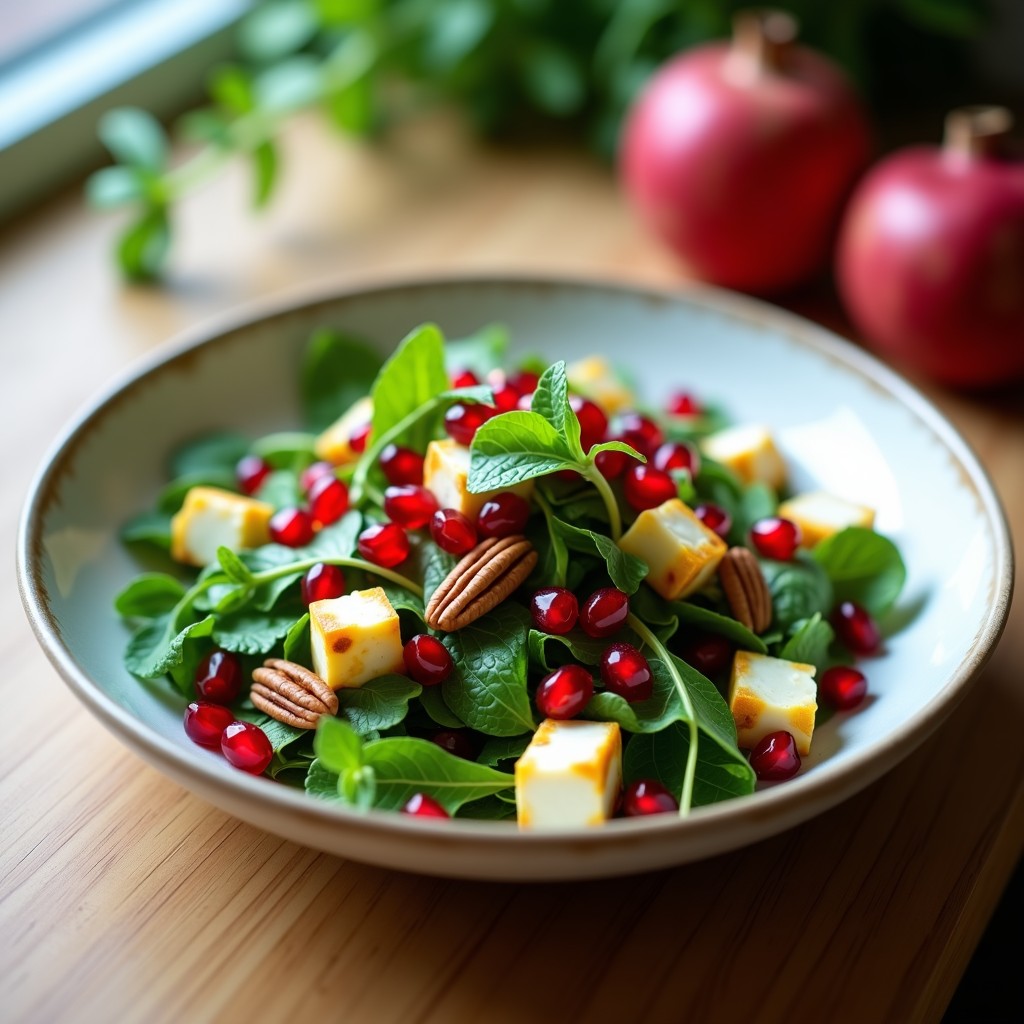 Ensalada de Rúcula, Granada y Queso de Oveja: Receta Griega con Toque Dulce-Salado