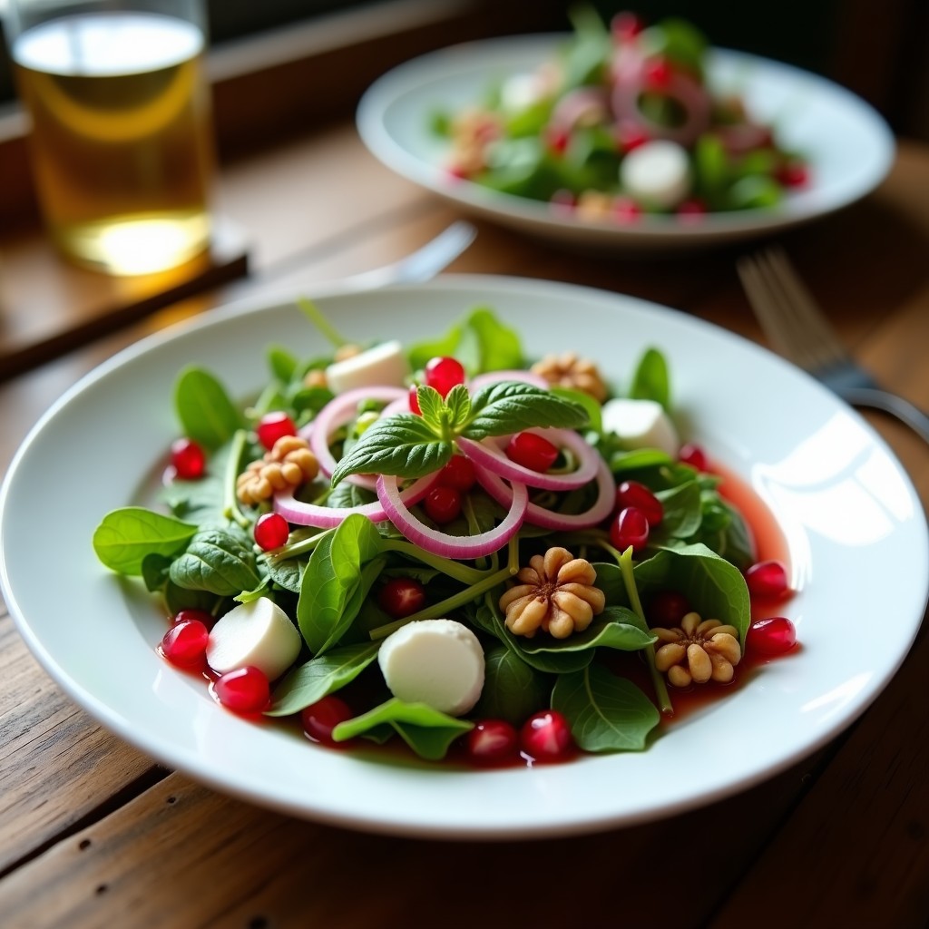 Ensalada de Rúcula, Granada y Queso de Burgo: Receta Griega con Vinagreta de Granado en 10 Minutos