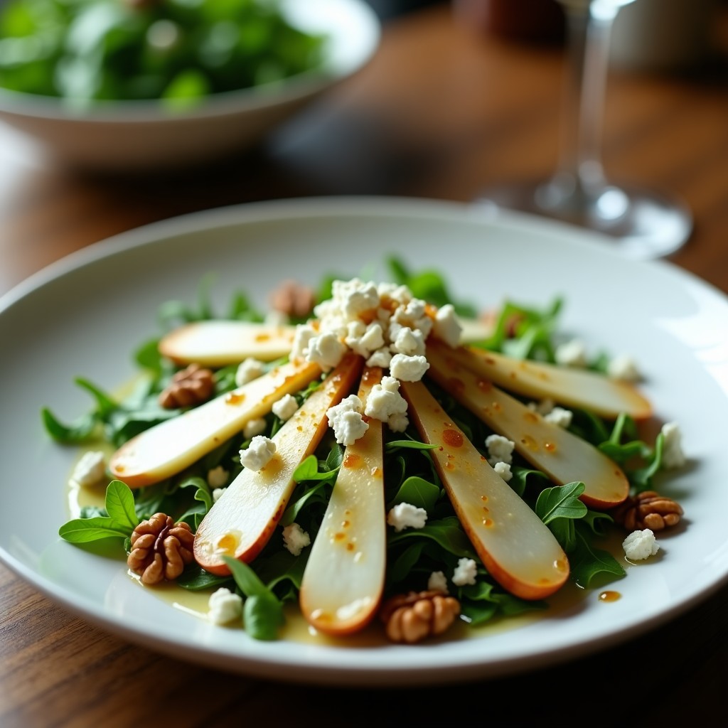 Ensalada de Rúcula, Peras y Queso Azul con Vinagreta de Miel: Receta Gourmet en 15 Minutos