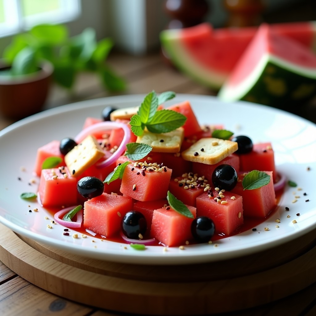 Ensalada de Watermelon, Queso Halloumi y Hojas de Menta: Receta Chipriota Refrescante en 10 Minutos