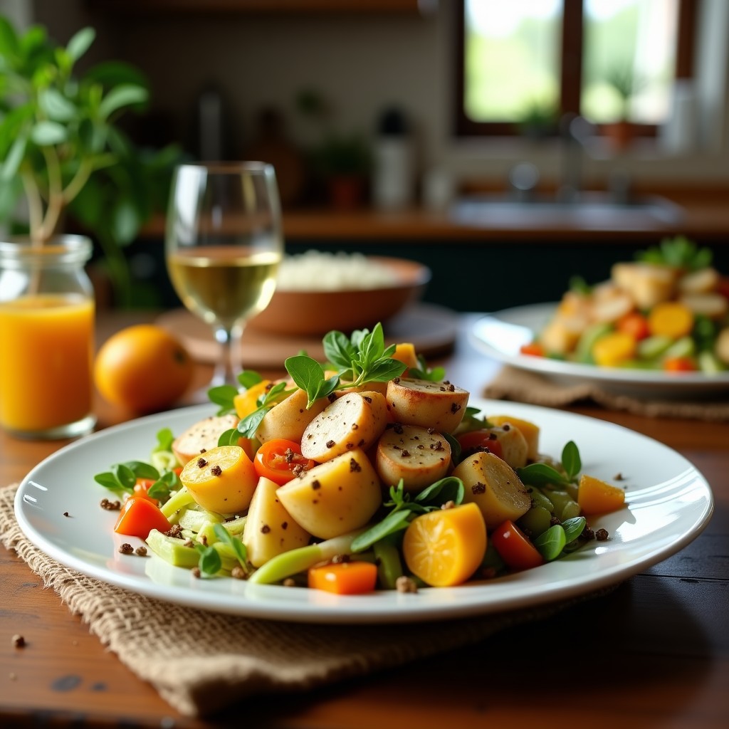 Ensalada Templada de Boniato Asado y Parmesano con Vinagreta de Naranja y Pistachos