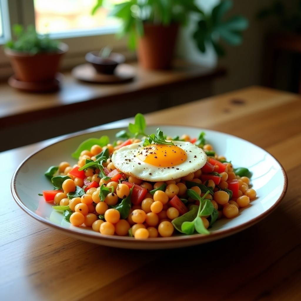 Ensalada Templada de Garbanzos y Calabacín con Huevo Poché y Vinagreta de Pimentón Ahumado: Receta Saludable y Saciente en 25 Minutos