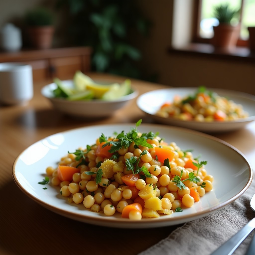 Ensalada Templada de Garbanzos y Calabaza Asada con Aliño de Tahini y Limón: Receta Vegana y Saciente