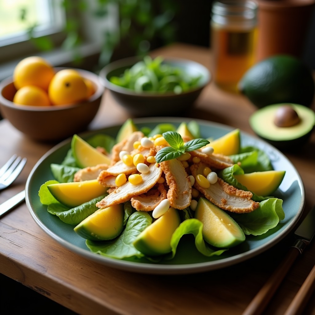 Ensalada Templada de Pollo y Aguacate con Vinagreta de Miel y Mostaza: Receta Saludable, Fácil y Llena de Sabor en 25 Minutos