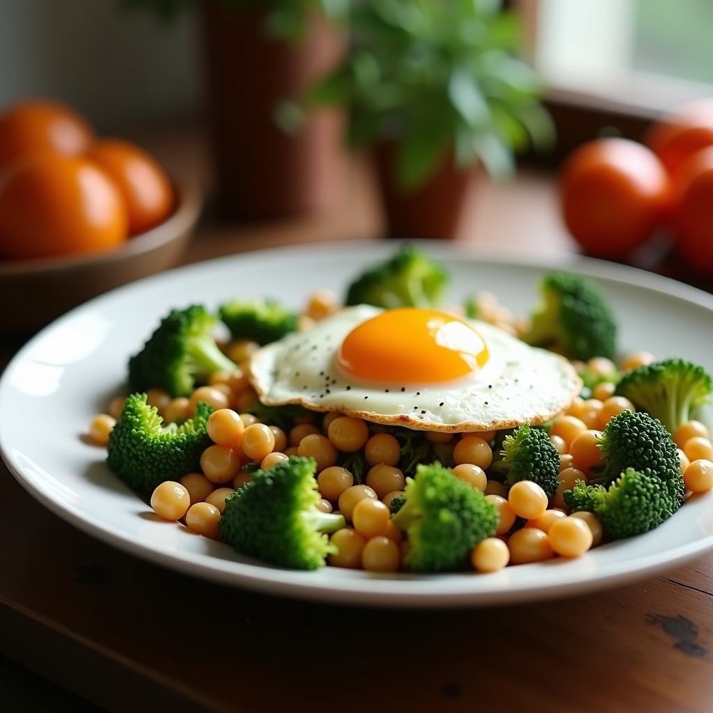 Ensalada Templada de Garbanzos y Brócoli con Huevo Poché y Vinagreta Cremosa de Tahini: Receta Saludable y Saciente en 25 Minutos