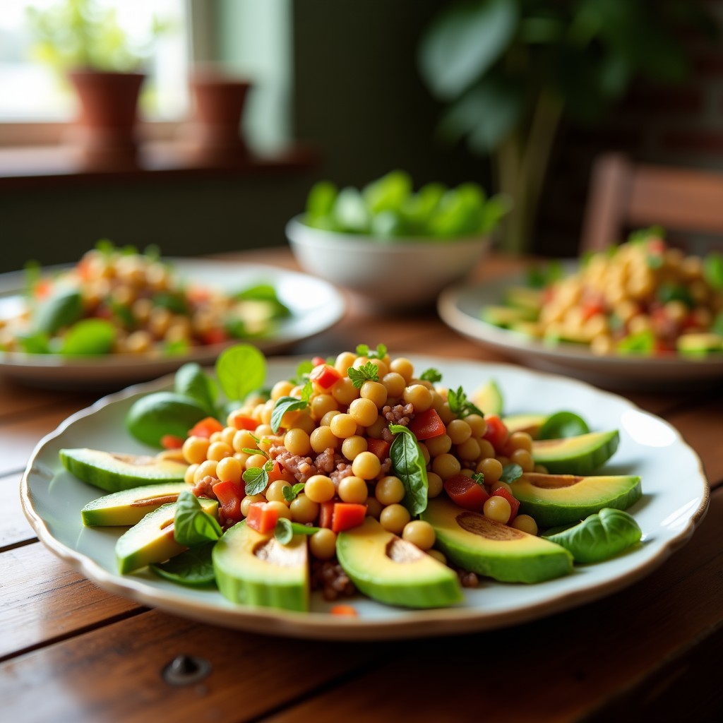 Ensalada Templada de Garbanzos Especiados y Aguacate con Crujiente de Jamón: Receta Saludable, Rápida y Llena de Sabor